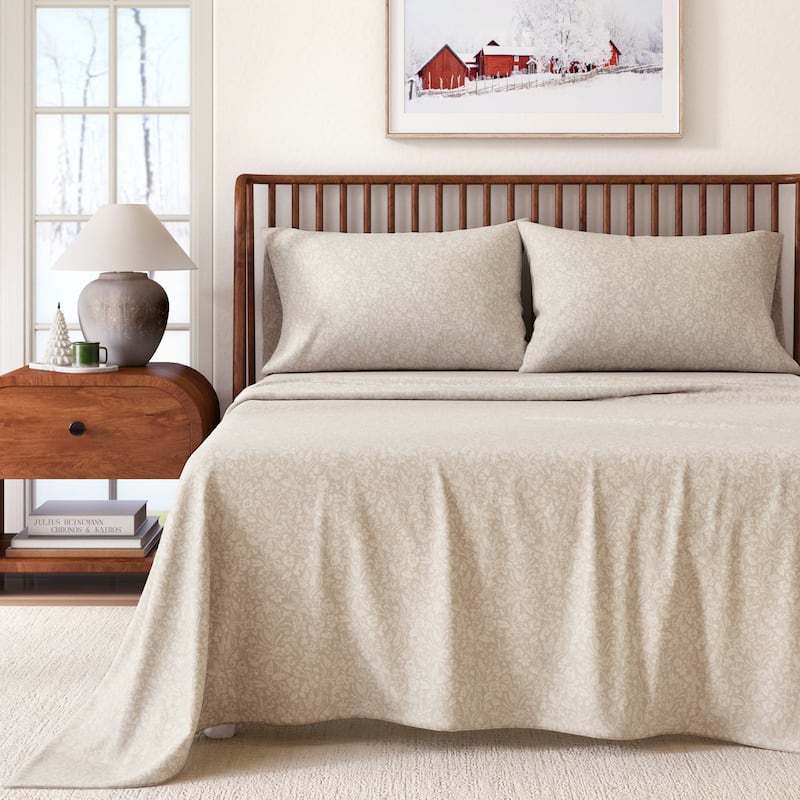 Linery & Co. Ultra-Soft Turkish Cotton Flannel Winter Floral Print Sheet Set - Full - Frosty Petals