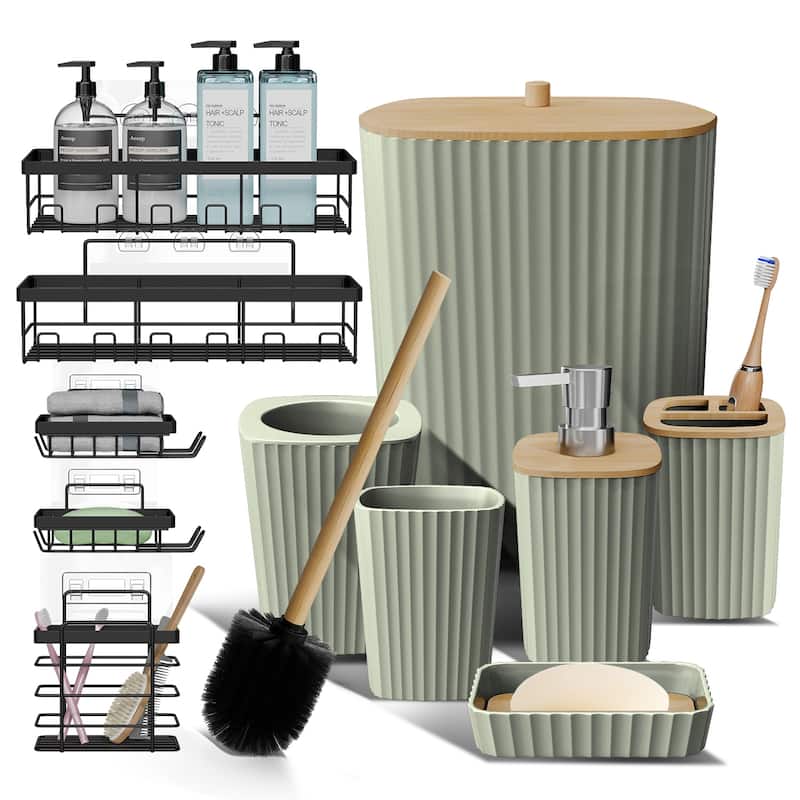 Emperyan Bathroom Accessory Set - Complete Set + Shower Caddy - Sage Green