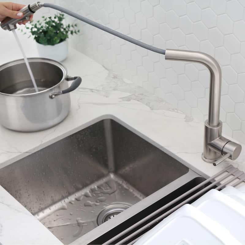 STYLISH Kitchen Sink Faucet Single Handle Pull Down Dual Mode in Stainless Steel - Faucet Height: 12 5/8" | Spout Height: 11"