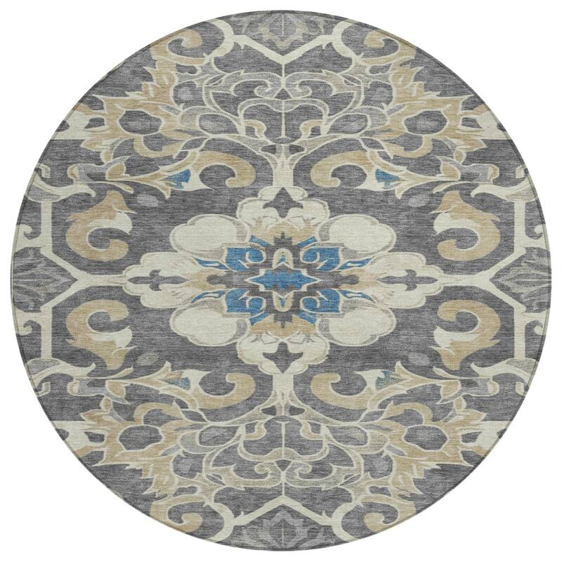 HomeRoots Damask Traditional Rectangle Outdoor Rug