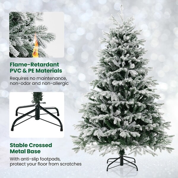 Gymax 4.5/6/7 FT Pre-Lit Snow-Flocked Artificial Christmas