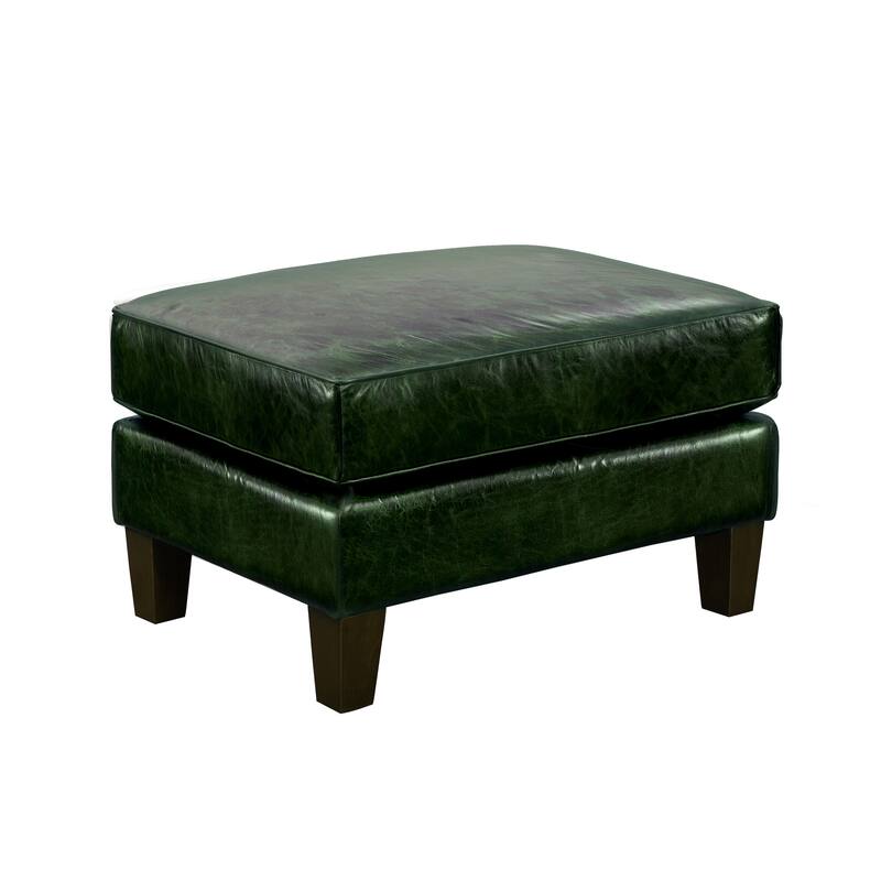Essex Distressed Green Top Grain Leather Upholstered Ottoman