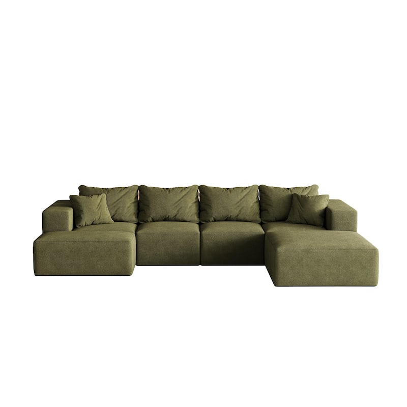 132" Chenille Modular L-Shaped Sectional Sofa with 6 Pillows