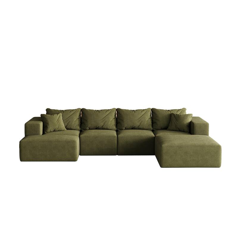 Upholstered Sectional Boneless Couch Set,Modular 132" L Shaped Sectional With 6 Pillows,Free Combination Sofa Couch