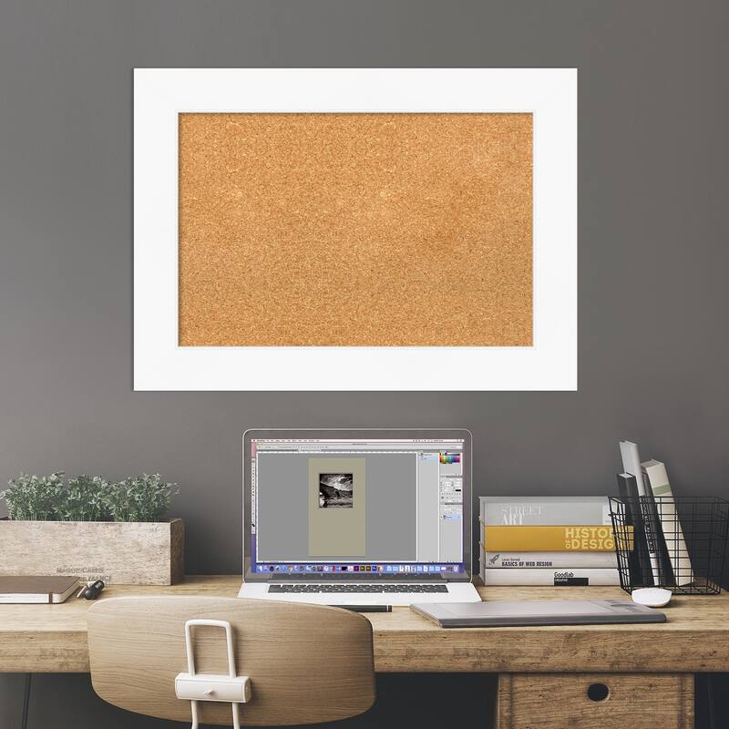 Cabinet White Framed Cork Bulletin Memo Board - 29-Inch x 21-Inch