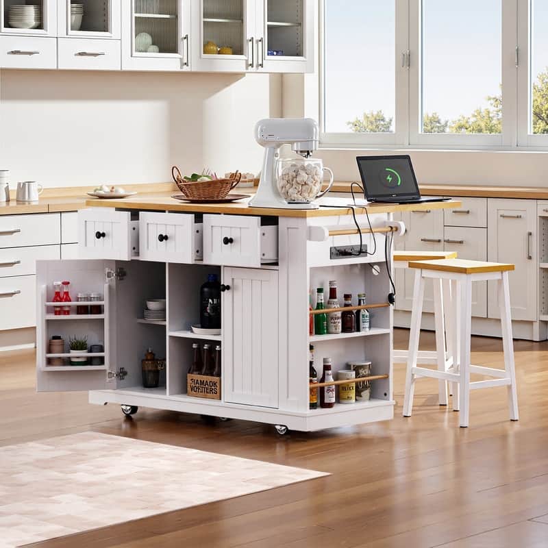 Frost 53inch Large Kitchen Island with Drop Leaf