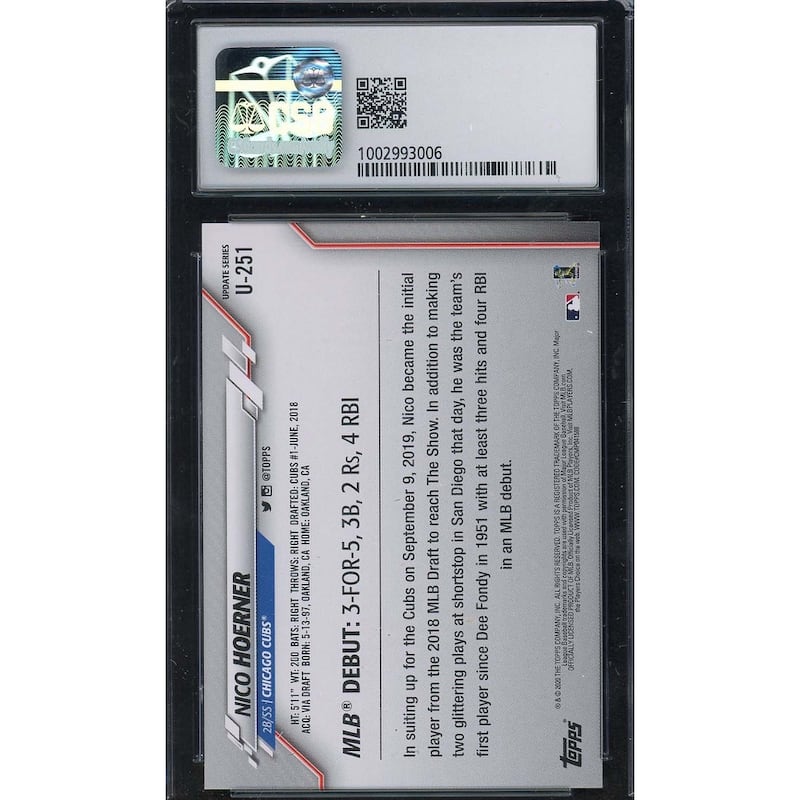 Nico Hoerner 2020 Topps Update Baseball Rookie Card #U-251 Graded CSG 9.5 - 8'6" x 11'6"