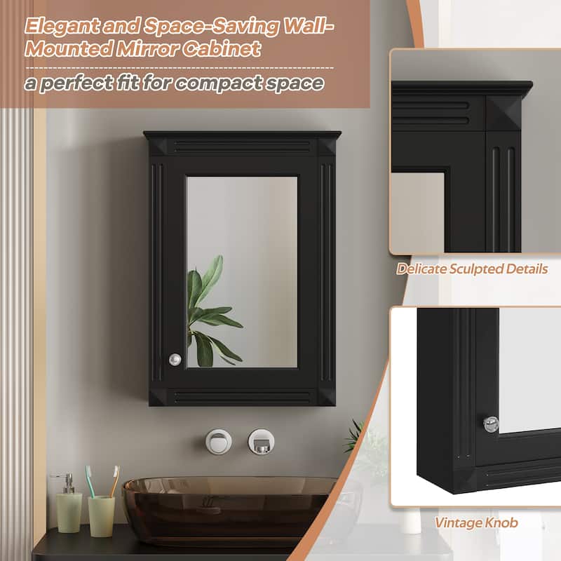 20" Wall Mounted Bathroom Storage Cabinet with Mirror, Medicine Cabinet with Height Adjustable Shelf