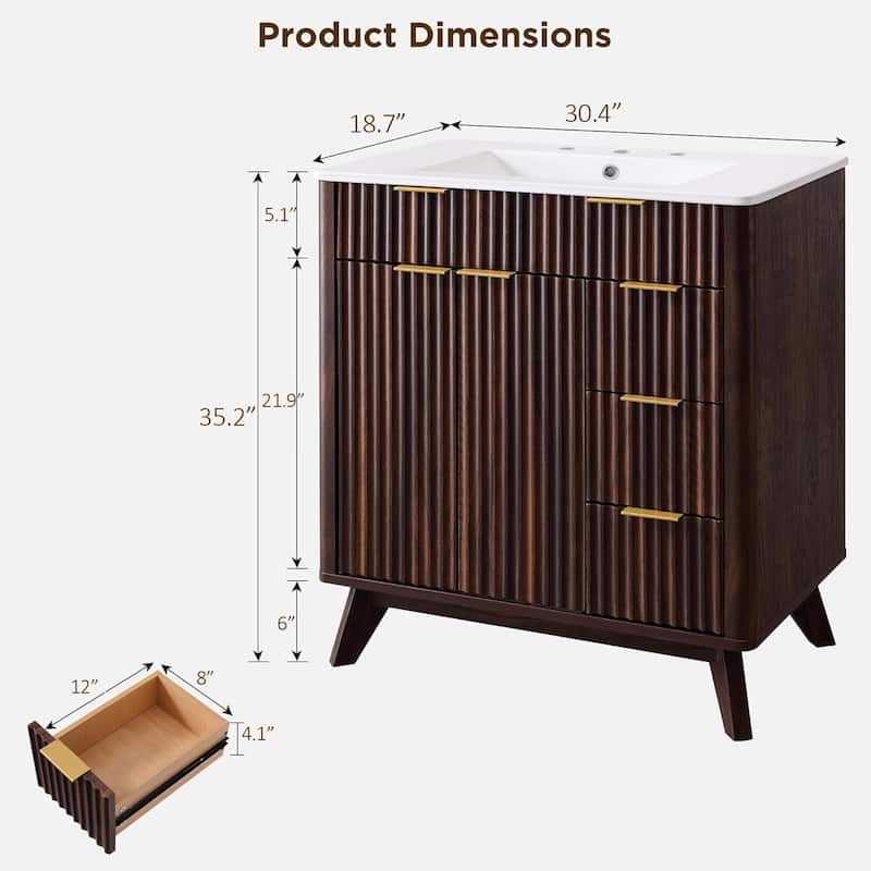 Modern Fluted Bathroom Vanity with Sink, Bathroom Cabinet, Washstand