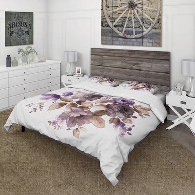 Designart 'Purple Retro Flowers With Brown Leaves' Traditional Duvet Cover Set