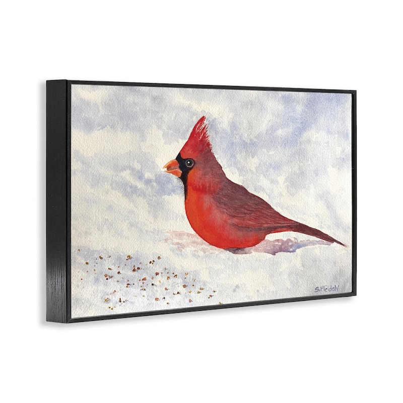 Stupell Red Cardinal in Snow Framed Giclee Art Design By Stephanie Fielden