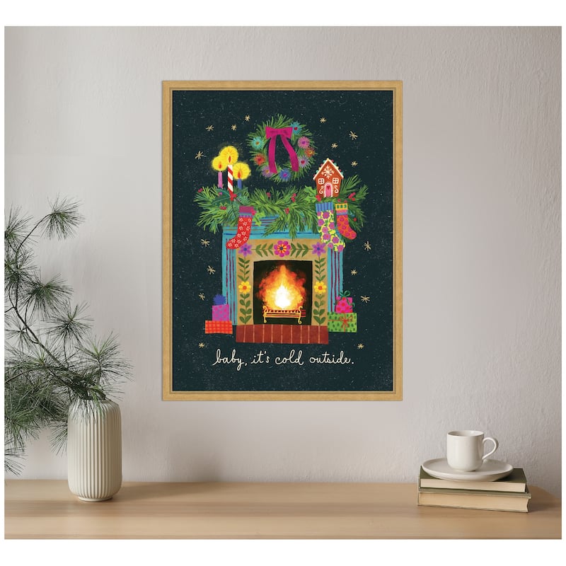 Kate and Laurel Sylvie Framed Canvas Christmas Fireplace by Shannon Snow