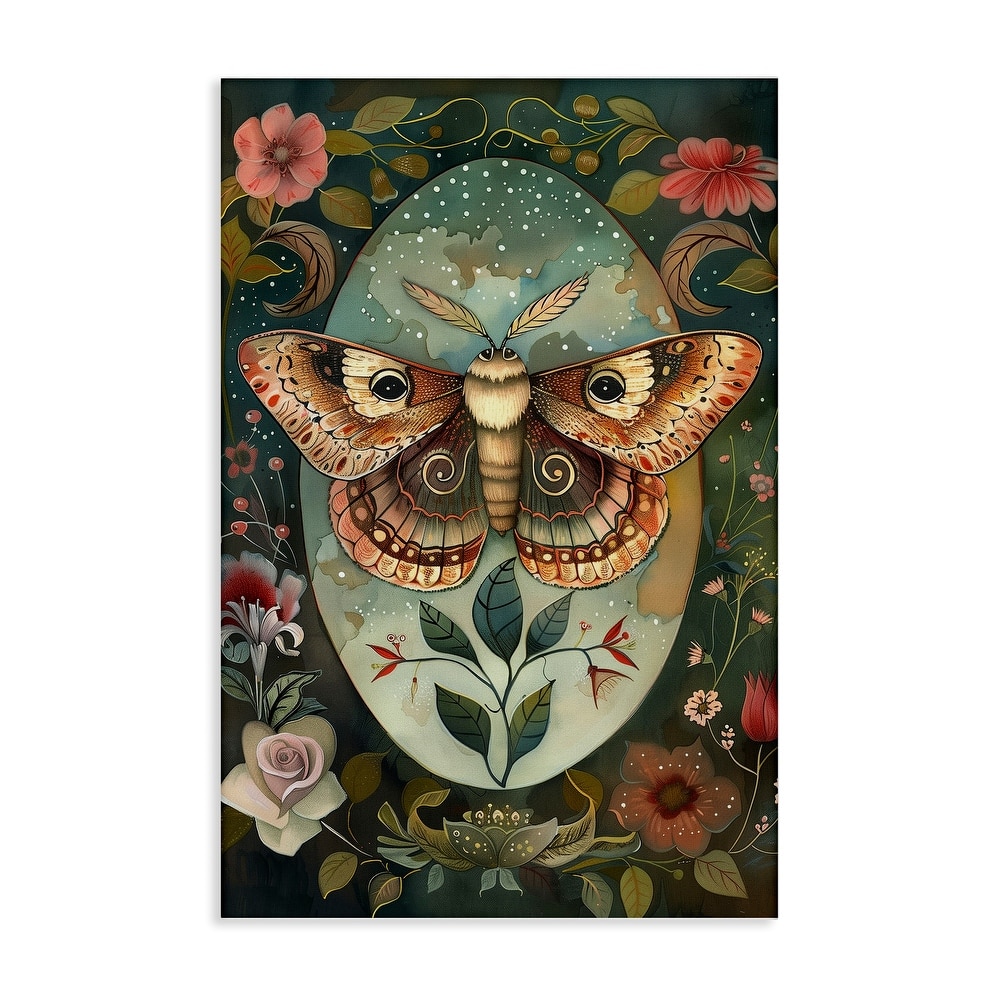 Stupell Moth with Blooming Florals Canvas Wall Art Design By The Dutch Lady