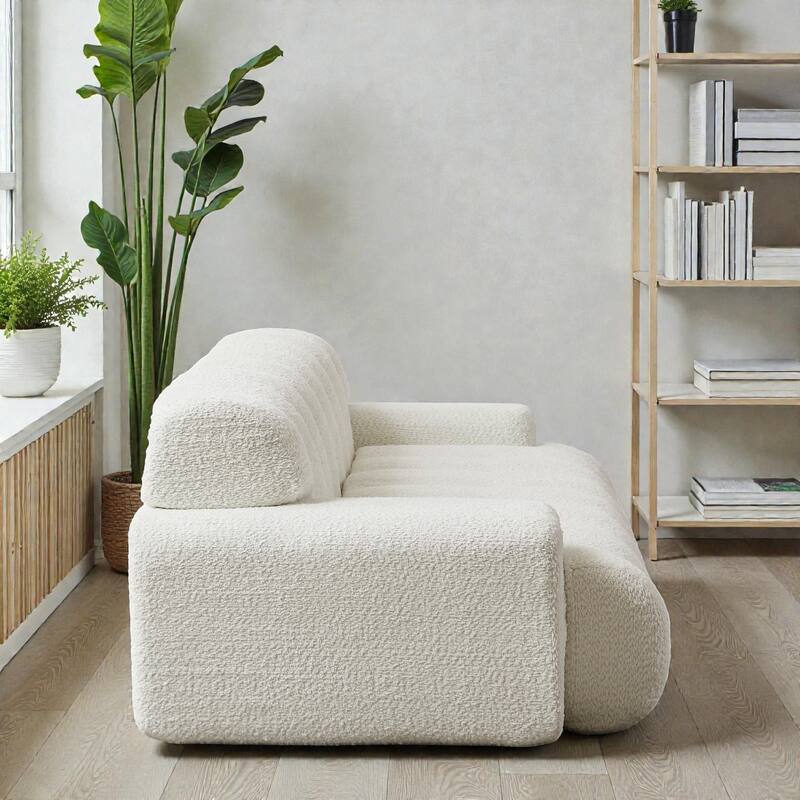 87.4 Inch Cloud Style 3 Seater Sofa, Button Tufted Chenille Upholstered Couch with Square Arms, No Assembly