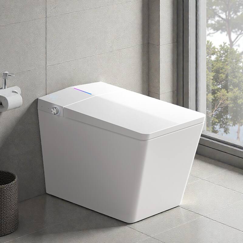 Square Smart Toilet with Built In Tank. Foot Sensor Lid. Auto Flush. Heated Bidet Seat. LED Display. Remote - White