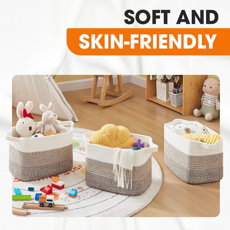 Cheer Collection 3 Piece Cotton Rope Storage Basket Set for Home Organization