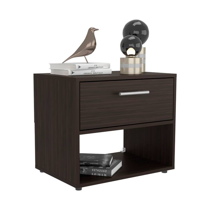 Compact Nightstand with Drawer and Shelf, Modern White and Oak Finish