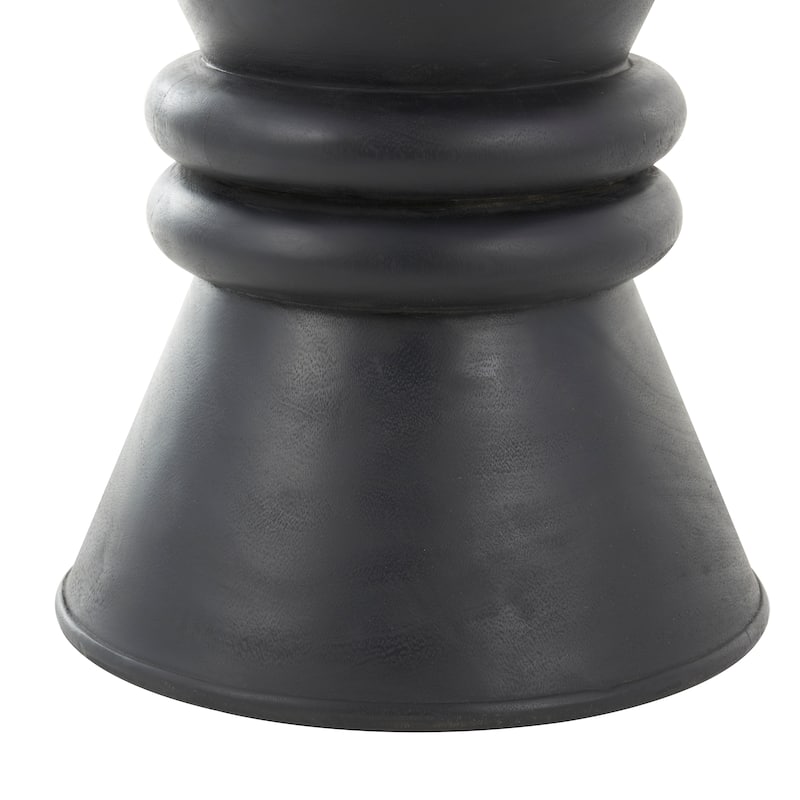 Black Wood Handmade Carved Hourglass Accent Table with 3D Ring Center