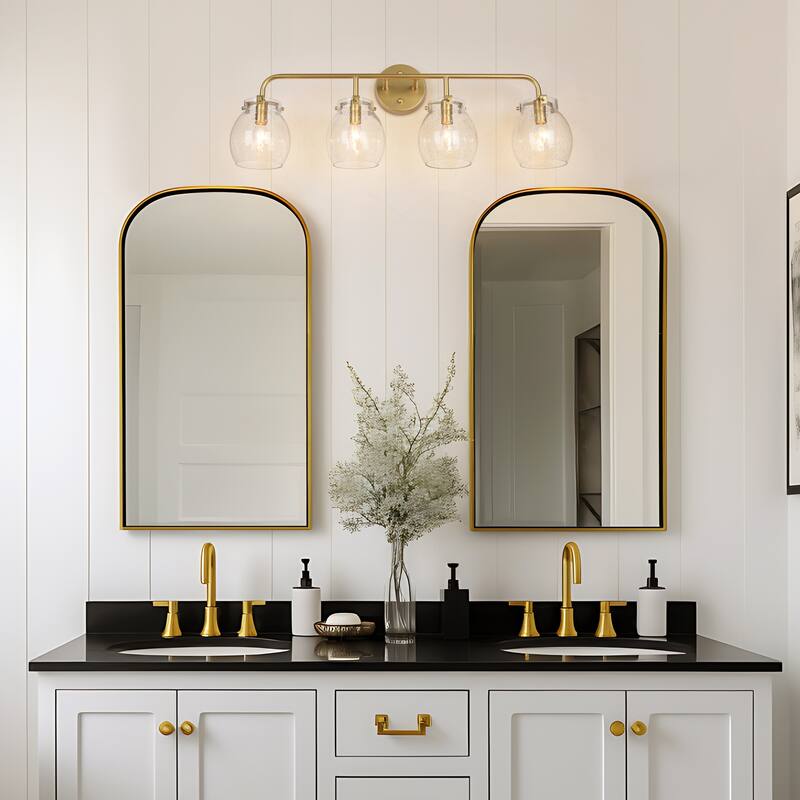 2/3/4-Light Modern Gold Bathroom Vanity Light Dimmable Seeded Glass Wall Sconces