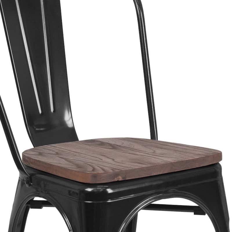 Wood Seat/ Galvanized Steel Stackable Chair (Set of 4) - 18"W x 20"D x 33"H