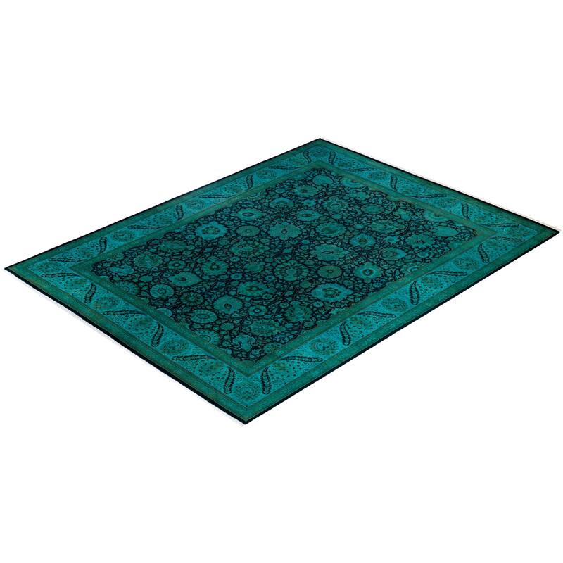 Overton Hand Knotted Wool Vintage Inspired Modern Contemporary Overdyed Blue Area Rug - 9' 3" x 12' 1"