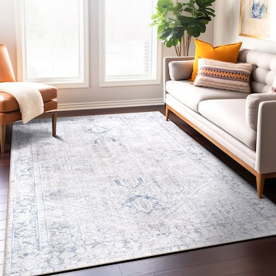 World Rug Gallery Vintage Boho Medallion Machine Washable Non Slip Area Rug