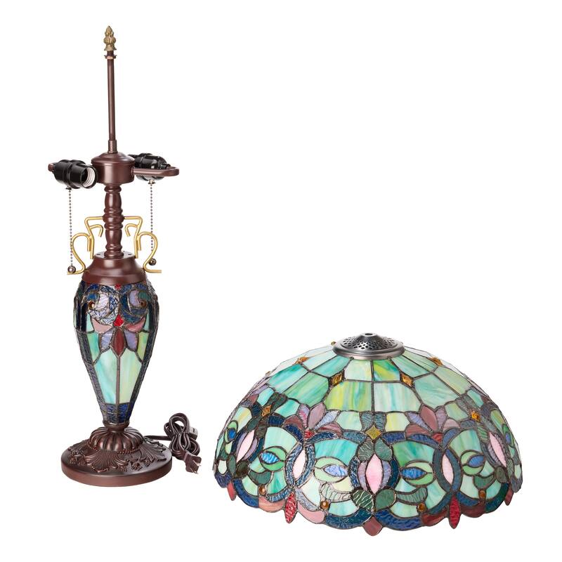 Winslow River of Goods Victorian Double Lit Stained Glass Dome Shade 24.5-Inch Table Lamp - 17.25" x 17.25" x 24.5"