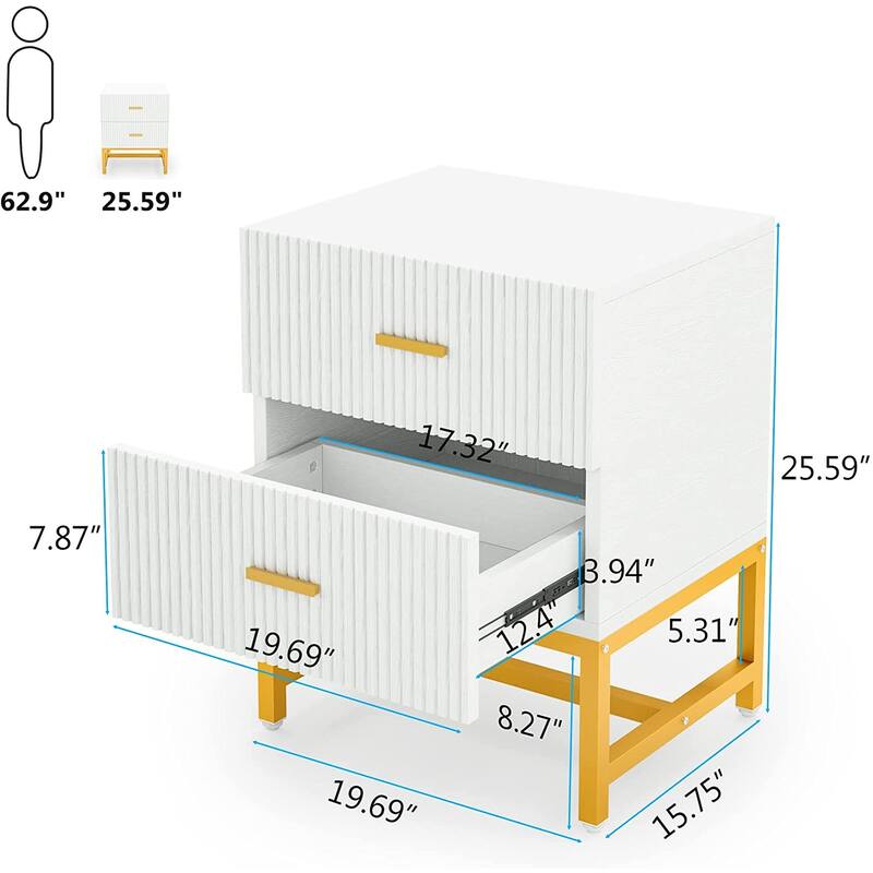 2-Drawer Nightstand Bed Side Table Storage End Table Side Table