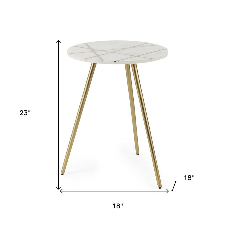 HomeRoots 18" White and Gold Stone and Metal Tray Table - 18.00 in. x 23.00 in. x 18.00 in.