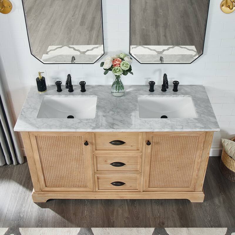 Hervas Bath Vanity with Natural Marble Top and Mirror