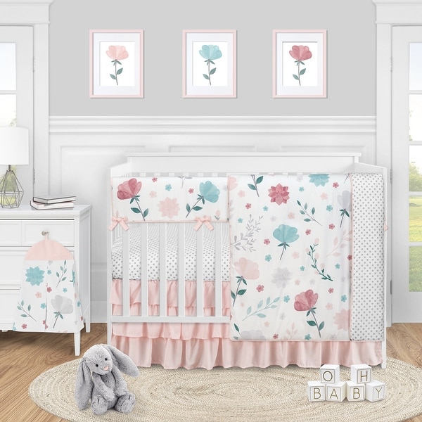 Pop Floral Rose Flowers Girl 5pc Nursery Crib Bedding Set ...