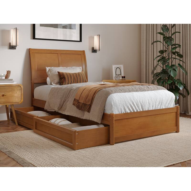Andorra Platform Bed with Panel Footboard and Storage Drawers - Light Toffee - Twin XL