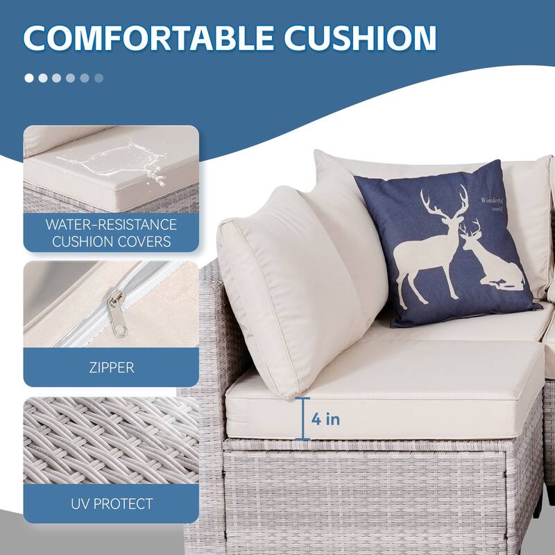 7-Piece Wicker Outdoor Sectional Set with Cushions and Coffee Table