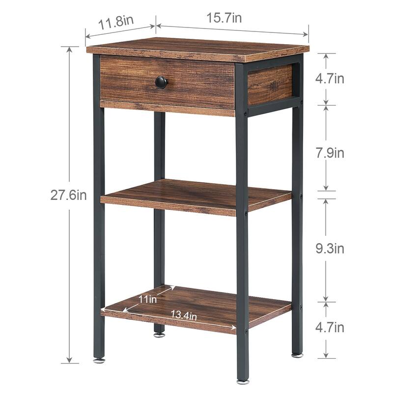 Javlergo Nightstand with 1-Drawer and 3-tier Wood Storage Shelf