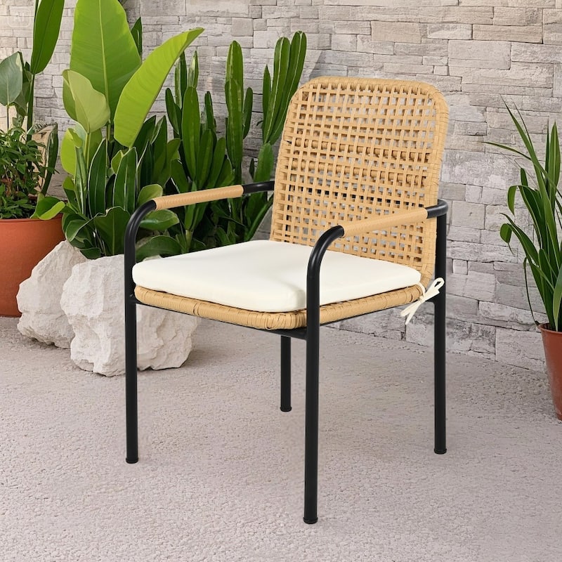 3-piece Farmhouse Outdoor All-weather Wicker Dining Chairs Set with Removable Cushions