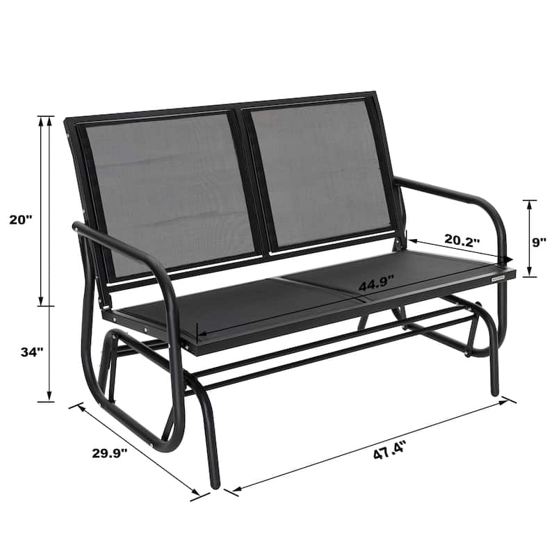 Outdoor Love-Seat Rocking Bench, Patio Glider, Textilene Fabric, Black