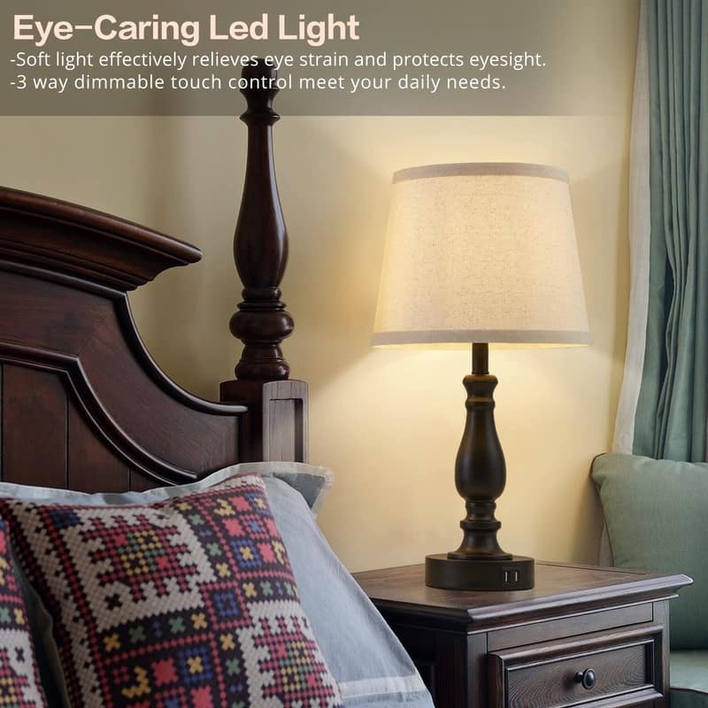 Lamps for Bedrooms Set of 2, Touch Bedside Table Lamp with USB Ports