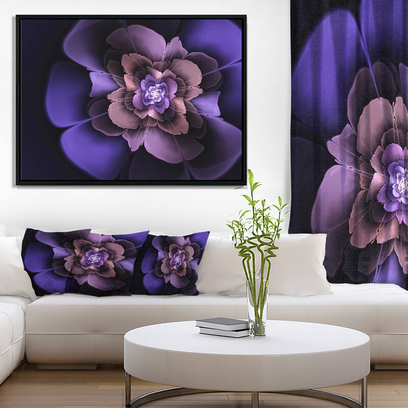 Designart "Blue Fractal Flower in Dark" Floral Framed Canvas Art Print