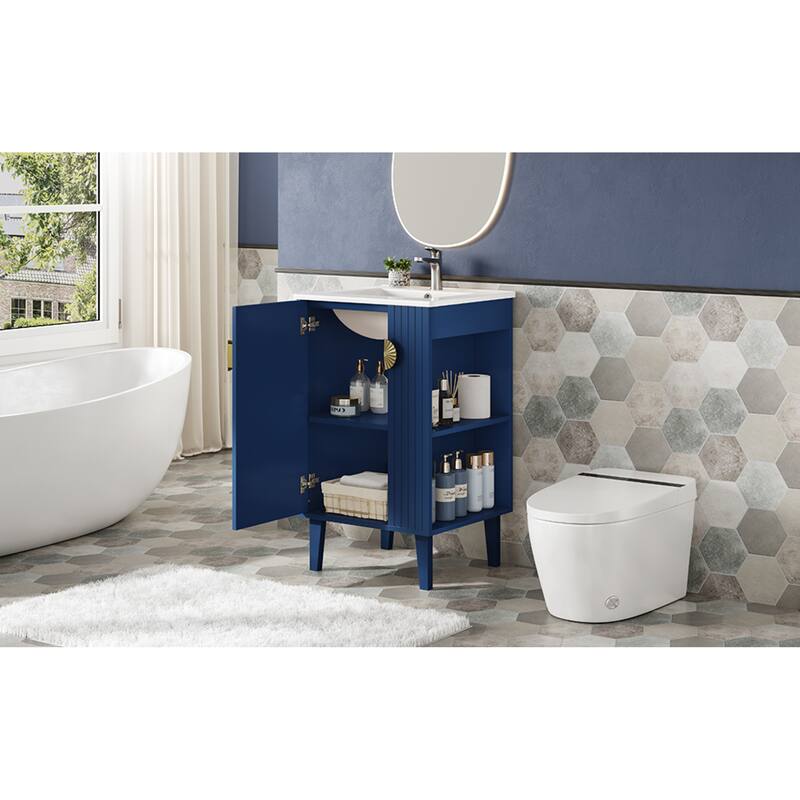 Roomfitters 20 Inch Bathroom Vanity with Ceramic Sink, Freestanding French Style Cabinet with Half-Moon Pulls