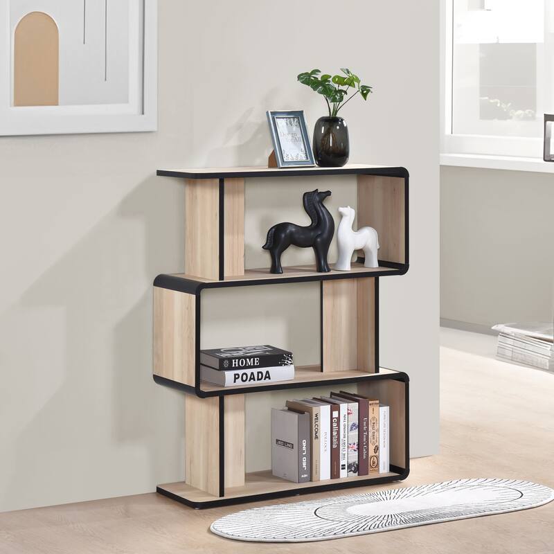 Nathan Collection Oak Black Laminated Wood 3, 4, or 5-Shelf Bookcase - 3 Shelves