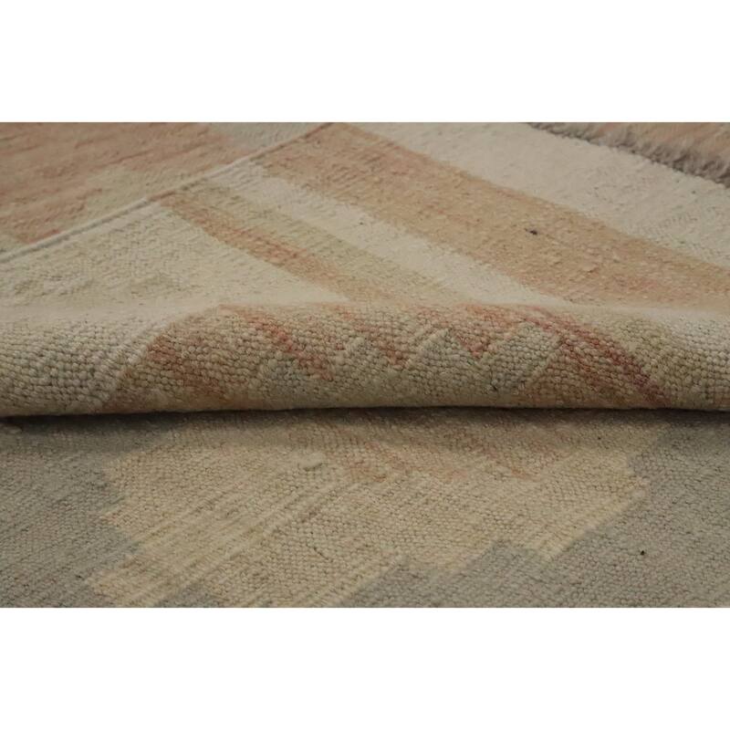 Hand Woven Oriental 100% Wool Carpet Southwestern Tribal Beige & Ivories Kilim Area Rug - 11' 4'' X 8' 4''