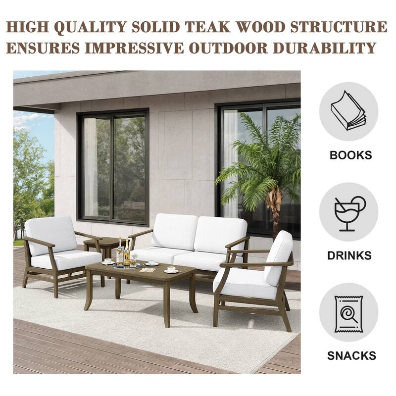 Teak Outdoor Patio Seating Set with Loveseat, Chairs and Tables (5-Piece)