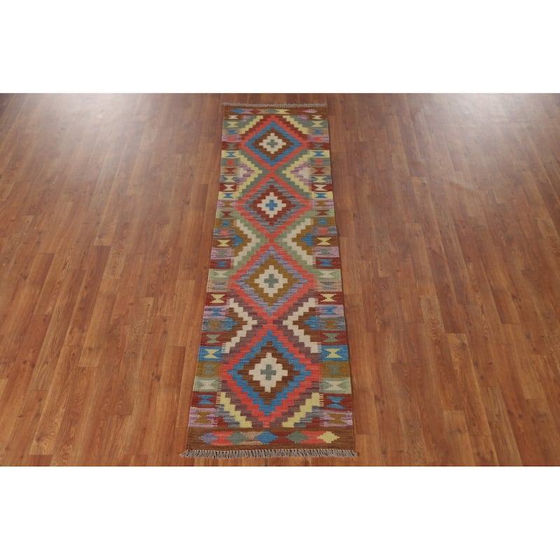 Southwestern Kilim Runner Rug Hand-Woven Wool Carpet - 1'11"x 7'0"