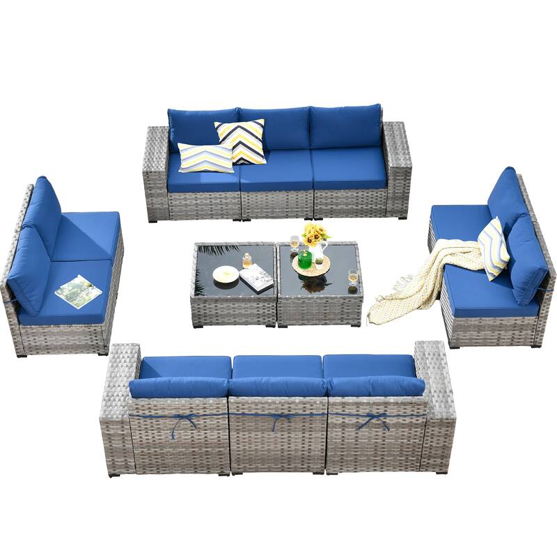HOOOWOOO 12-Piece Rattan Outdoor Patio Furniture Modular Wide Armrest Sectional Set