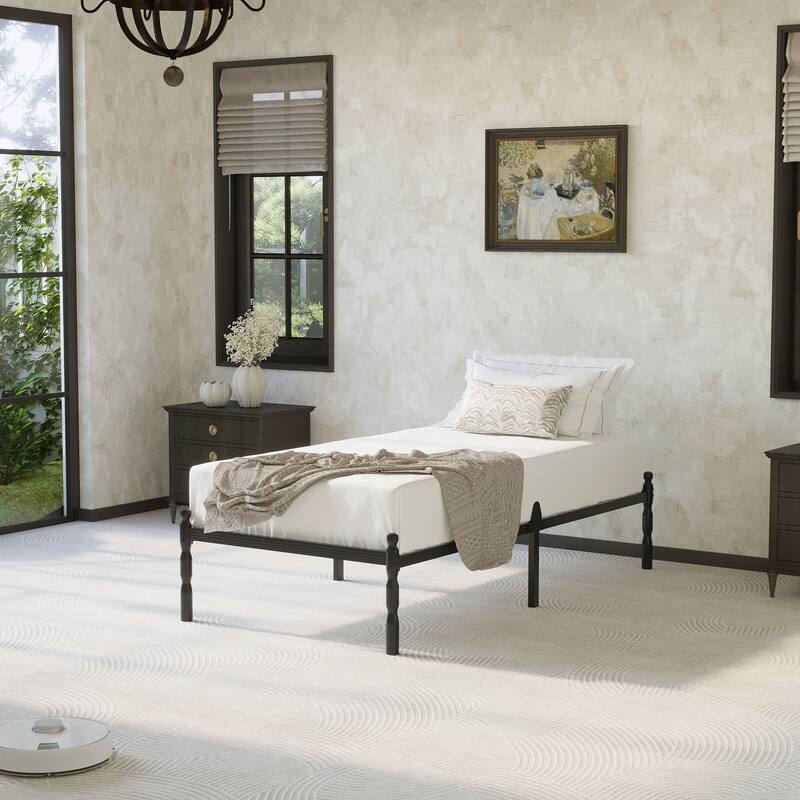 Heavy Duty Anti-Slip Metal Platform Bed with Side Baffles - Twin - Black