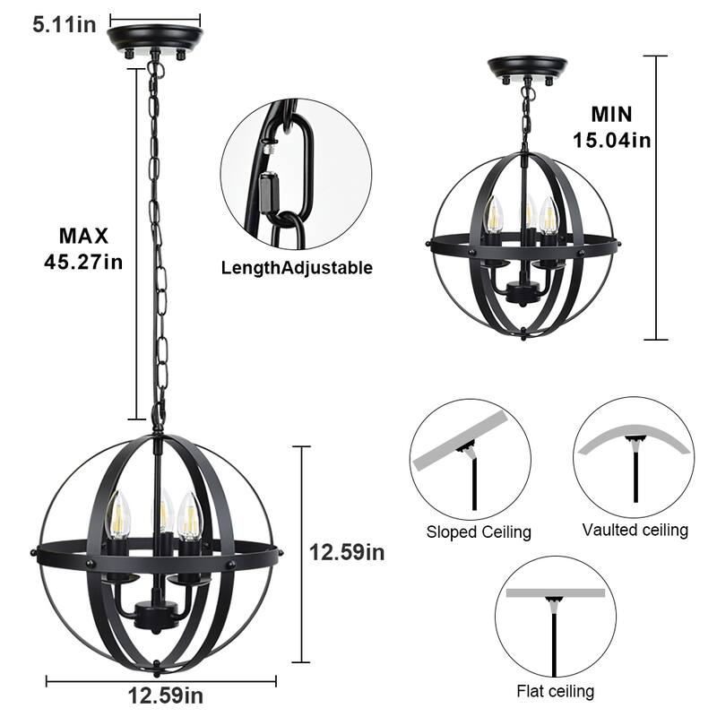 Pendant Light Flush Mounted Adjustable Hanging Ceiling Chandelier Light for Kitchen Island Living Room