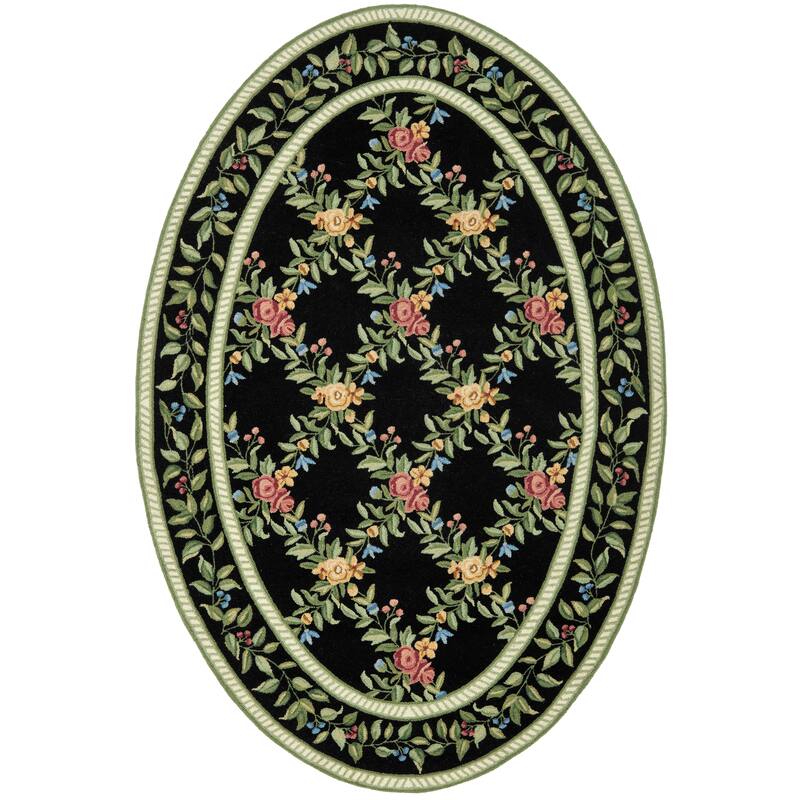 SAFAVIEH Handmade Chelsea Gulser Trellis French Country Wool Rug - 4'6" x 6'6" Oval - Black