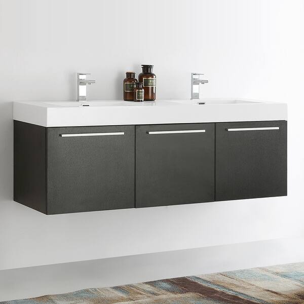 Shop Fresca Vista 60 Black Wall Hung Double Sink Modern Bathroom Cabinet Overstock 31488669