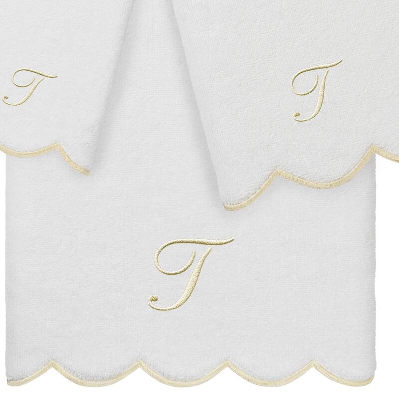 Authentic Hotel and Spa 100% Turkish Cotton Beige ADORNIA Scallop Personalized 3 Piece Towel Set - 3 Piece Set
