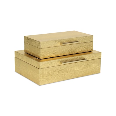 Handcrafted Faux Snakeskin Decorative Boxes - 11.75" - Gold - Set of 2